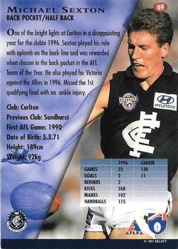 1997 Select AFL Ultimate Series #69 Michael Sexton Back